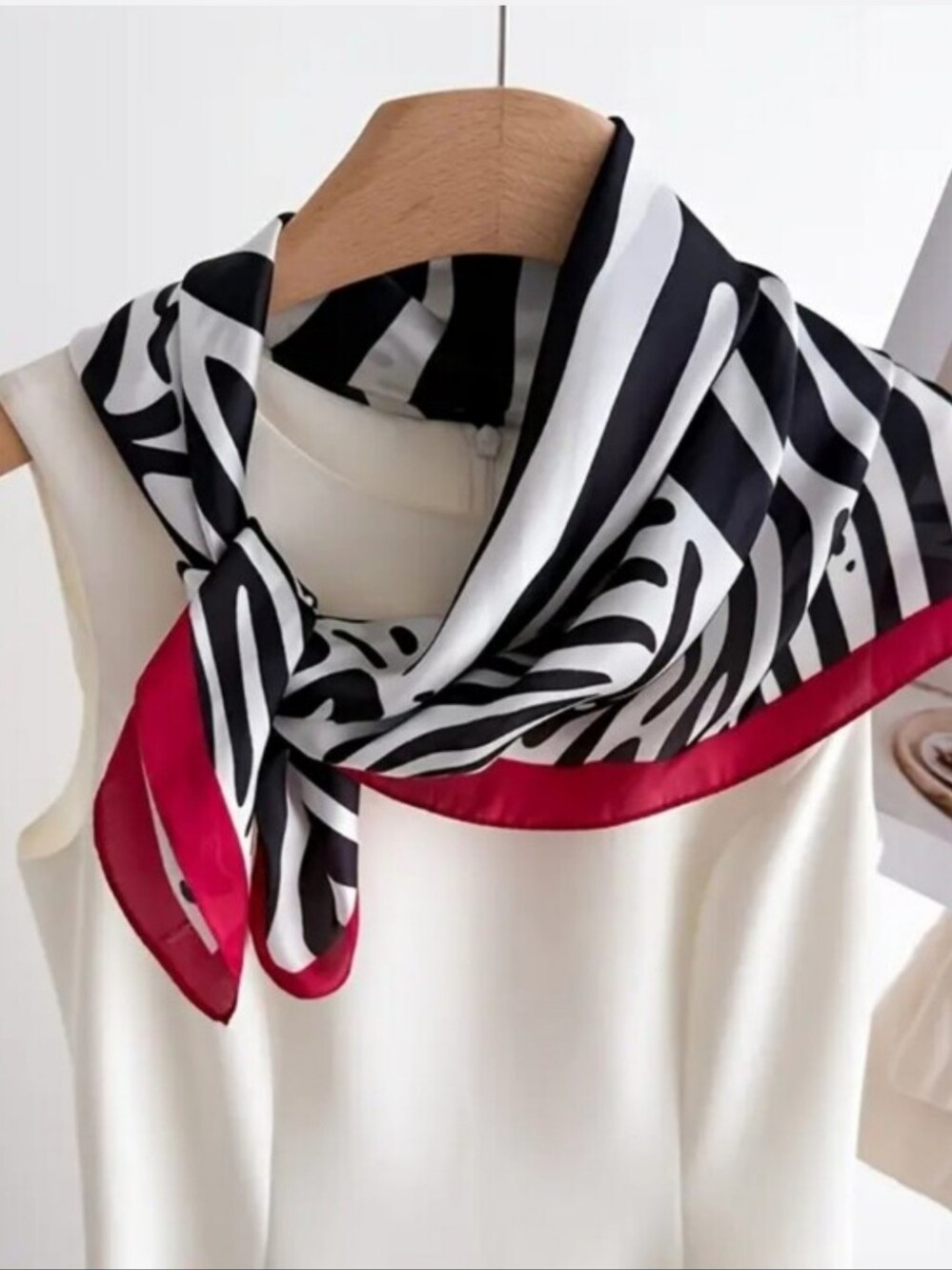 Silk Zebra-Print Scarf with Red Trim - Women Accessories